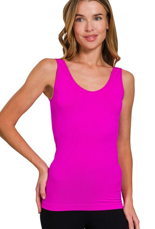 Front & Back V Neck Tank Top - Neon Hot Pink-100 Sleeveless Tops-Zenana-Coastal Bloom Boutique, find the trendiest versions of the popular styles and looks Located in Indialantic, FL