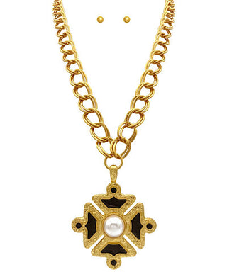 Geometric Pearl Statement Long Necklace