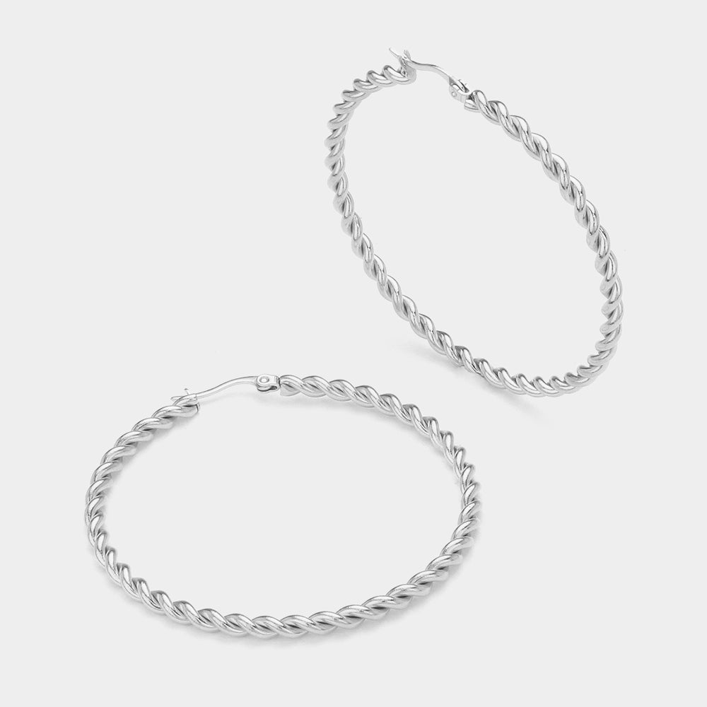 Cable Twist Smooth Hoops-230 Jewelry-NYW-Coastal Bloom Boutique, find the trendiest versions of the popular styles and looks Located in Indialantic, FL