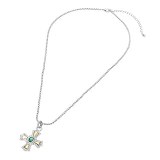 Vintage Two Tone Cross Necklace - Emerald