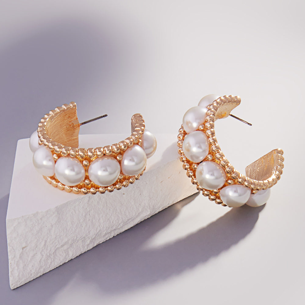 Pearl Pointed Hoop Earrings-230 Jewelry-Wona Trading-Coastal Bloom Boutique, find the trendiest versions of the popular styles and looks Located in Indialantic, FL