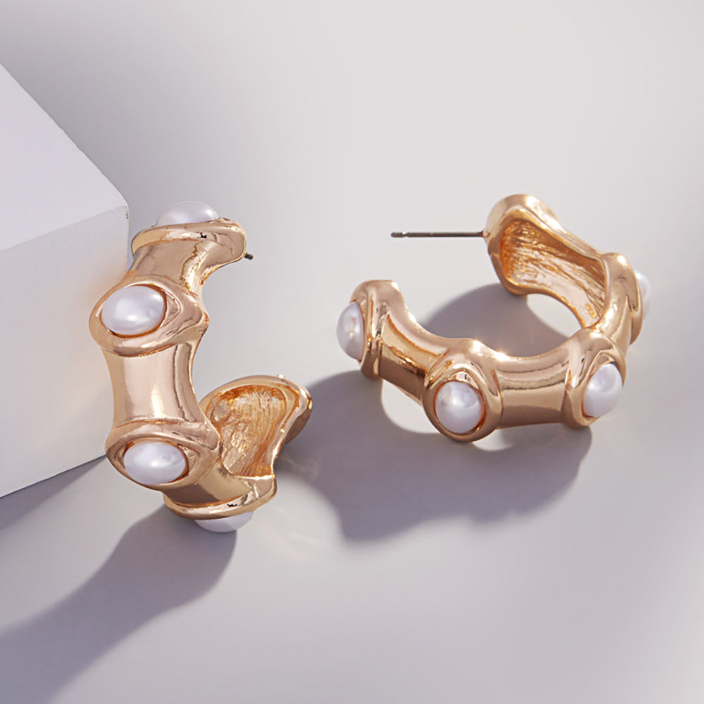 Oval Pearl Pointed Hoop Earrings-230 Jewelry-Wona Trading-Coastal Bloom Boutique, find the trendiest versions of the popular styles and looks Located in Indialantic, FL
