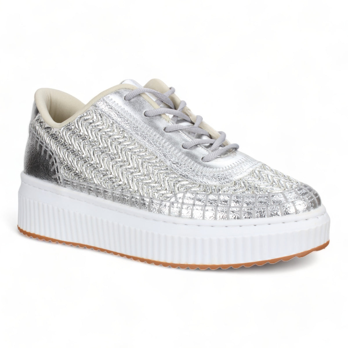 Metallic Textured Silver Sneaker-250 Shoes-PGF-Coastal Bloom Boutique, find the trendiest versions of the popular styles and looks Located in Indialantic, FL