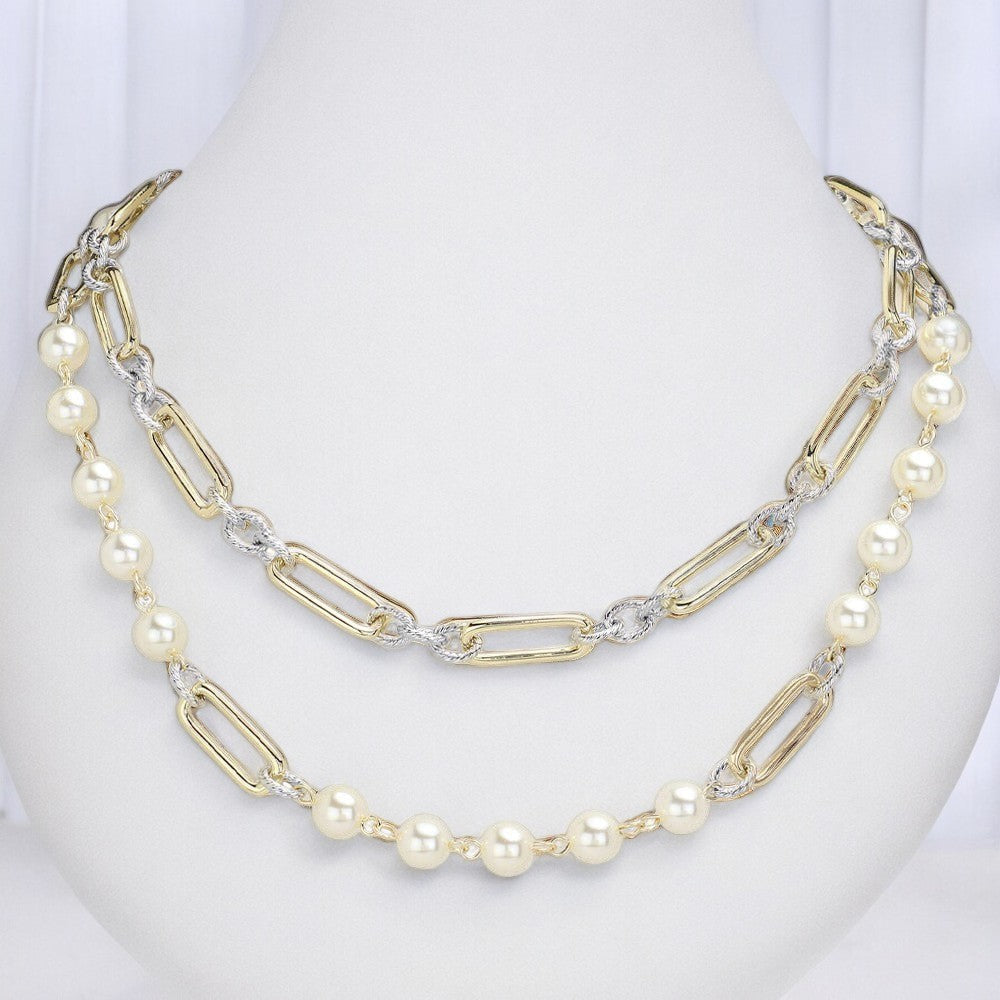 14K Pearl Detailed Link Toggle Necklace-230 Jewelry-Wona-Coastal Bloom Boutique, find the trendiest versions of the popular styles and looks Located in Indialantic, FL