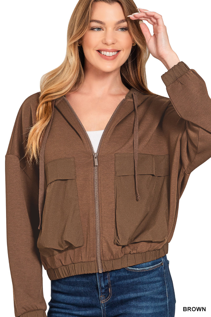 Brooklyn Scuba Hoodie Jacket - Brown-160 Jackets-Zenana-Coastal Bloom Boutique, find the trendiest versions of the popular styles and looks Located in Indialantic, FL