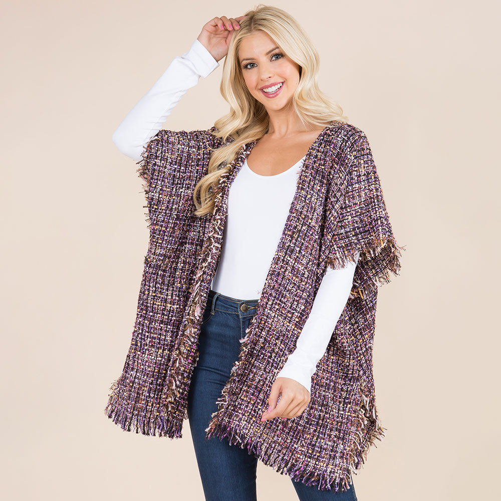 Midnight Tweed Fringe Vest-150 Cardigans/Layers-NYW-Coastal Bloom Boutique, find the trendiest versions of the popular styles and looks Located in Indialantic, FL