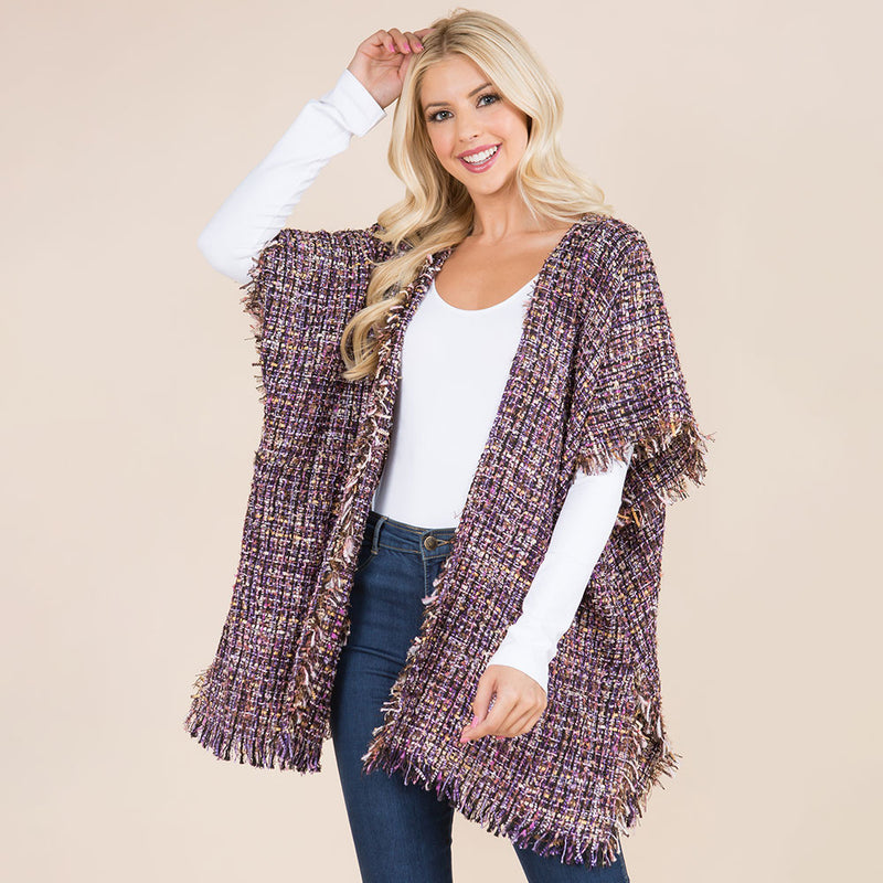 Midnight Tweed Fringe Vest-150 Cardigans/Layers-NYW-Coastal Bloom Boutique, find the trendiest versions of the popular styles and looks Located in Indialantic, FL