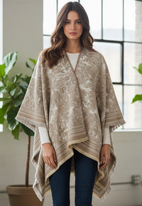 Park Avenue Textured Jacquard Ruana Poncho