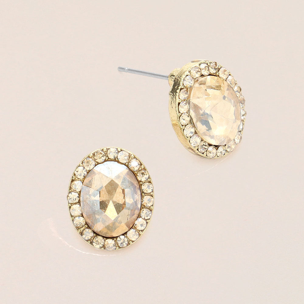 Radiant Oval Halo Stud Earrings - Lt Col Topaz
