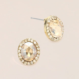 Radiant Oval Halo Stud Earrings - Lt Col Topaz