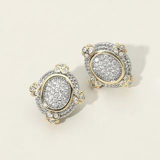 Two Tone Oval Pave Stud Earrings