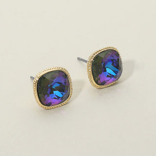 Prism Light Cushion Stud Earrings - Dark Blue