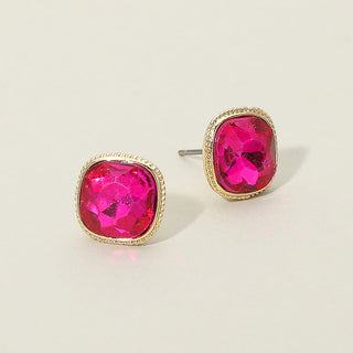 Prism Light Cushion Stud Earrings - Fuchsia