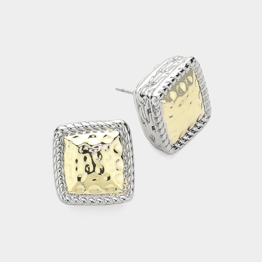 14K Gold Plated Two Tone Hammered Stud Earrings-230 Jewelry-NYW-Coastal Bloom Boutique, find the trendiest versions of the popular styles and looks Located in Indialantic, FL