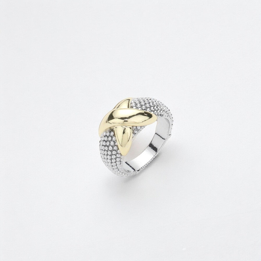 Two Tone Cross Ring-230 Jewelry-Wona-Coastal Bloom Boutique, find the trendiest versions of the popular styles and looks Located in Indialantic, FL