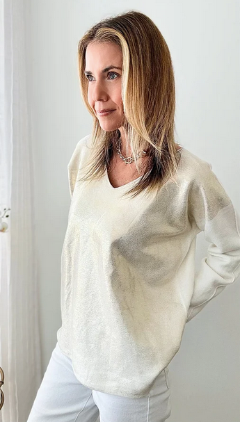 Gold Shine - Light Italian Pullover - Ivory-140 Sweaters-Germany-Coastal Bloom Boutique, find the trendiest versions of the popular styles and looks Located in Indialantic, FL