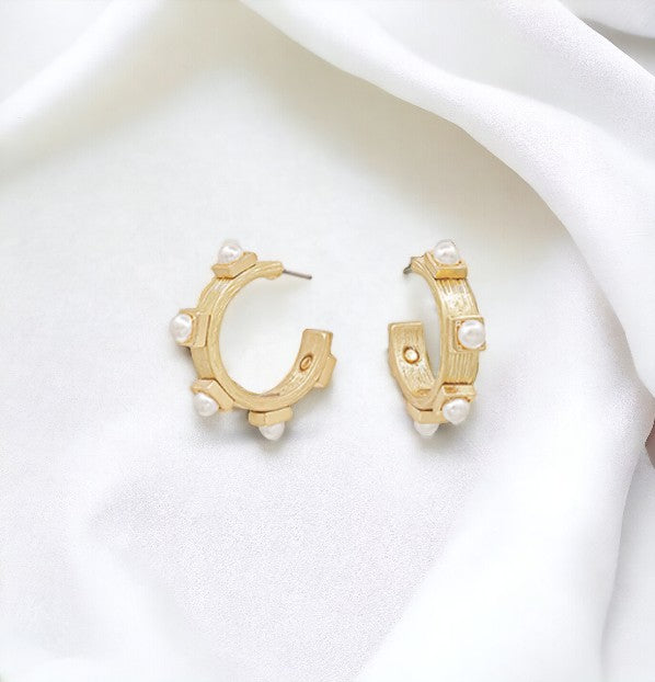 Pearl Station Textured Open Hoop Earring-230 Jewelry-GS JEWELRY-Coastal Bloom Boutique, find the trendiest versions of the popular styles and looks Located in Indialantic, FL
