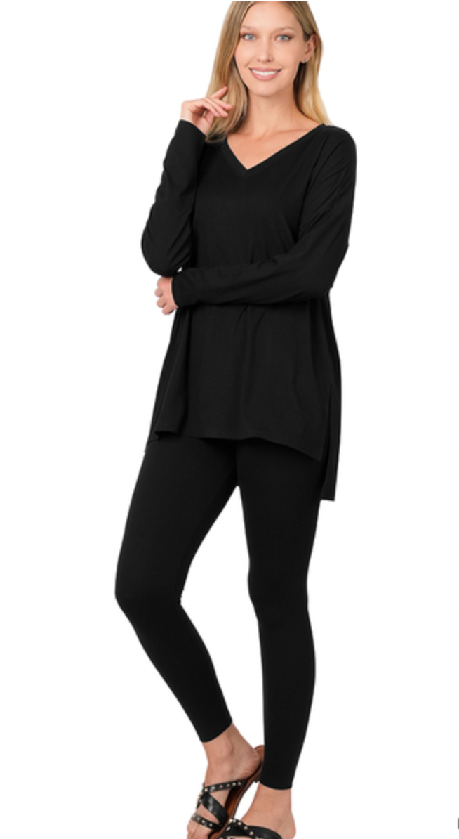 Brushed Microfiber Loungewear Set - Black-210 Loungewear/Sets-Zenana-Coastal Bloom Boutique, find the trendiest versions of the popular styles and looks Located in Indialantic, FL