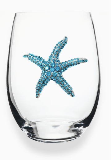 Blue Starfish Jeweled Stemless Wine Glass-270 Home/Gift-The Queen's Jewels-Coastal Bloom Boutique, find the trendiest versions of the popular styles and looks Located in Indialantic, FL