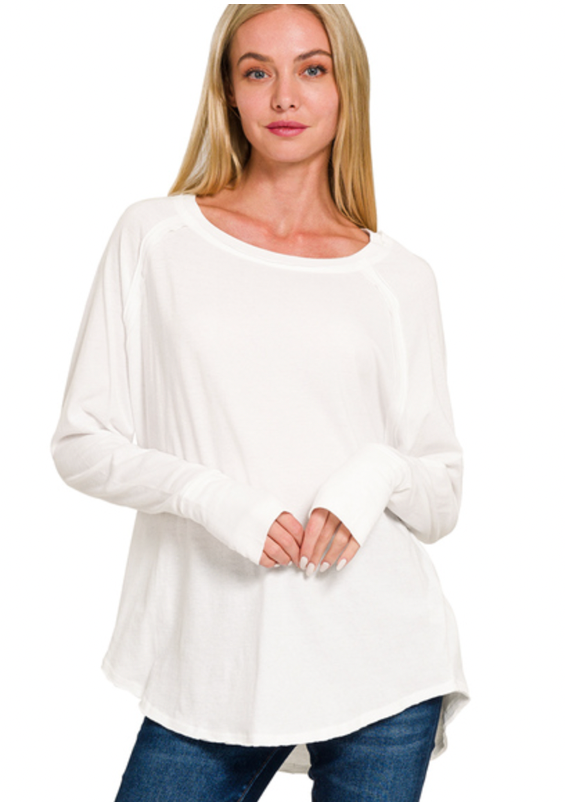 Effortless Chic Long Sleeve Top -White-130 Long Sleeve Tops-Zenana-Coastal Bloom Boutique, find the trendiest versions of the popular styles and looks Located in Indialantic, FL