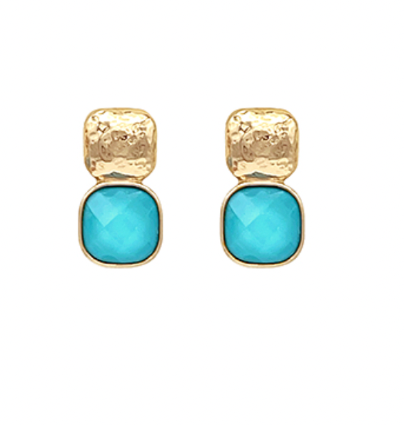 Monte Carlo Luxe Hammered Stud Earring -Aqua-230 Jewelry-GS JEWELRY-Coastal Bloom Boutique, find the trendiest versions of the popular styles and looks Located in Indialantic, FL