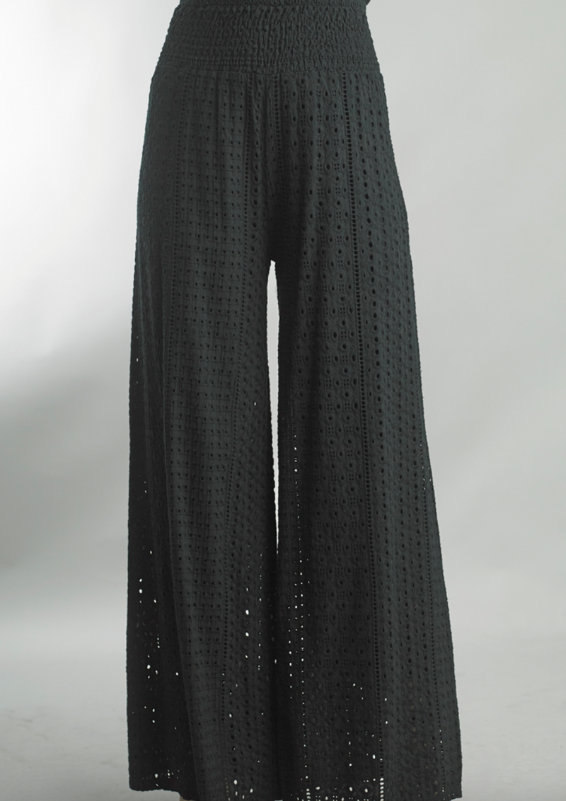 Black Eyelet Italian Palazzos - Palm Beach Market-170 Bottoms-Tempo-Coastal Bloom Boutique, find the trendiest versions of the popular styles and looks Located in Indialantic, FL