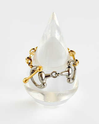 Two Tone Chunky Horsebit Toggle Bracelet-230 Jewelry-YOCHI-Coastal Bloom Boutique, find the trendiest versions of the popular styles and looks Located in Indialantic, FL