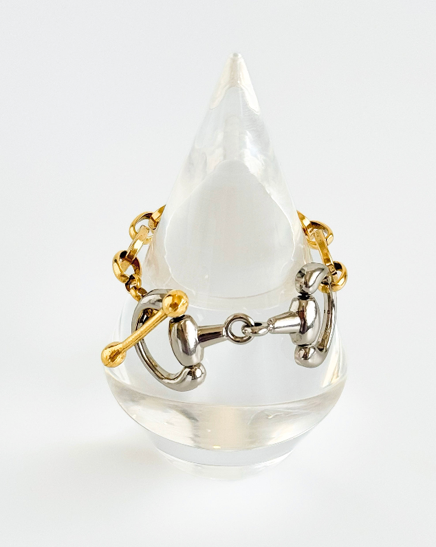 Two Tone Chunky Horsebit Toggle Bracelet-230 Jewelry-YOCHI-Coastal Bloom Boutique, find the trendiest versions of the popular styles and looks Located in Indialantic, FL
