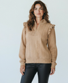 Cable Ruffle Half-Zip Knit Top - Taupe-130 Long Sleeve Tops-Umgee-Coastal Bloom Boutique, find the trendiest versions of the popular styles and looks Located in Indialantic, FL
