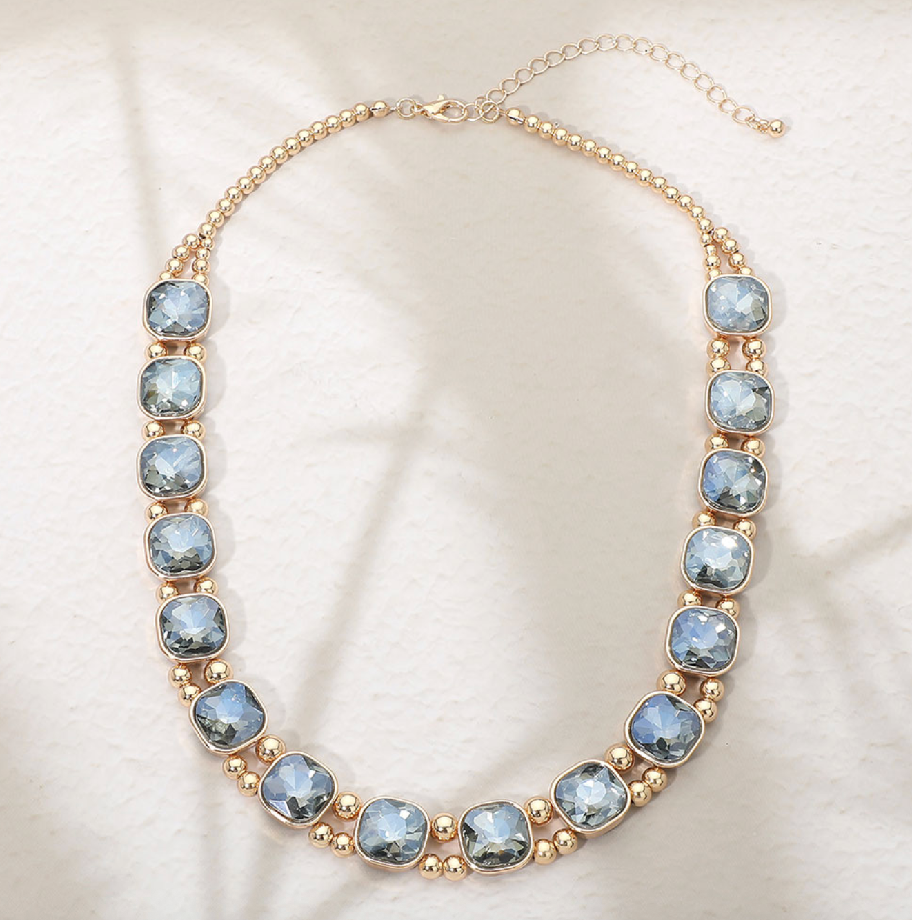 Midnight Soirée Square Crystal Link Necklace - Gold / Gray