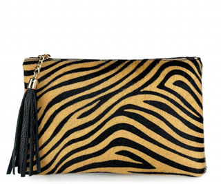 Wild Hide Tassel Clutch - Golden Zebra