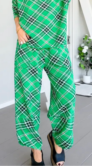 Plaid La Spezia Italian Barrel Pant - Kelly Green