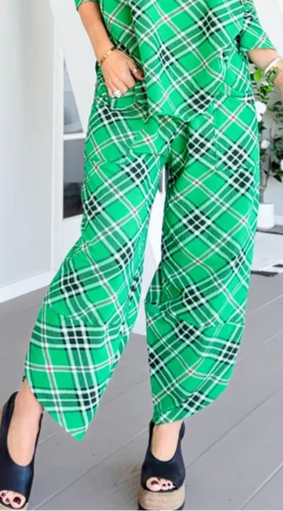 Plaid La Spezia Italian Barrel Pant - Kelly Green