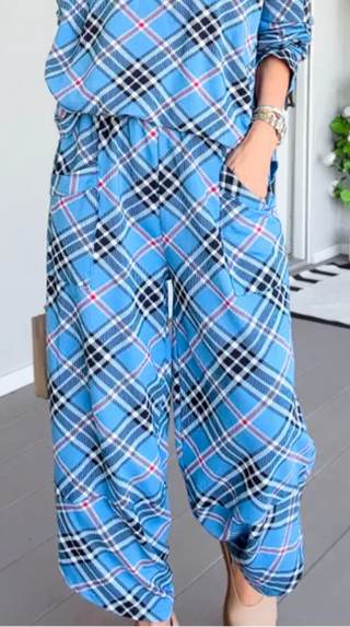 Pre Auth - Plaid La Spezia Italian Barrel Pant - Blue