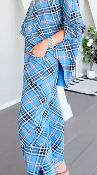 Pre Auth - Plaid La Spezia Italian Barrel Pant - Blue