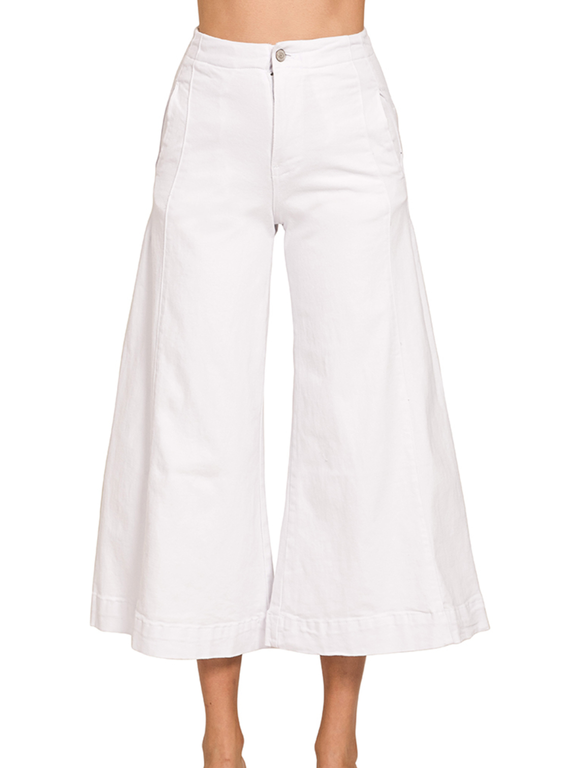 Downtown Drama Cropped Gaucho - White-190 Denim-Zenana-Coastal Bloom Boutique, find the trendiest versions of the popular styles and looks Located in Indialantic, FL