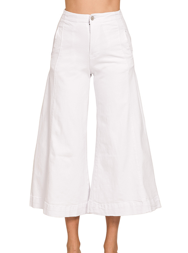 Downtown Drama Cropped Gaucho - White-190 Denim-Zenana-Coastal Bloom Boutique, find the trendiest versions of the popular styles and looks Located in Indialantic, FL