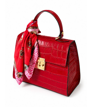 Italian Genuine Leather La Contessa Handbag - True Red