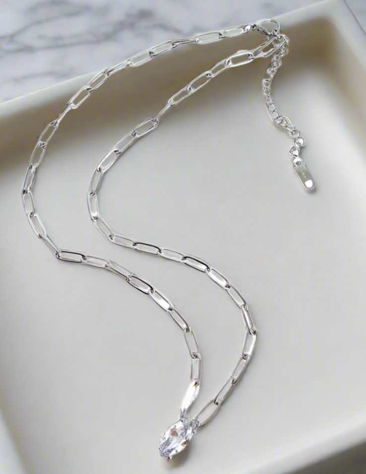 Marquise Paperclip Necklace- Silver-230 Jewelry-NASH GREY-Coastal Bloom Boutique, find the trendiest versions of the popular styles and looks Located in Indialantic, FL