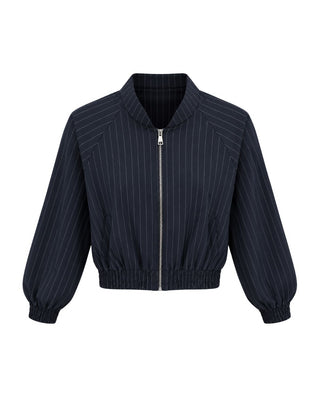 Pinstripe Zip Bomber Italian Jacket - Navy