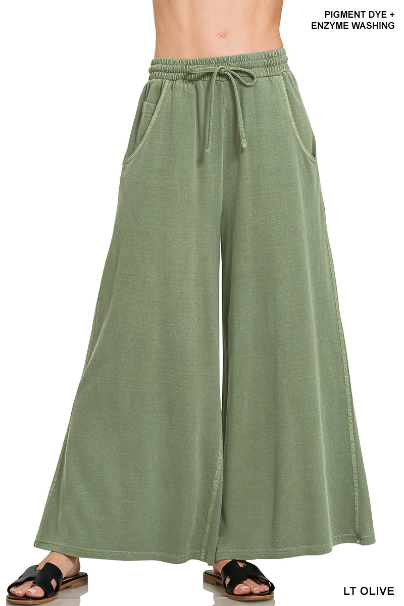 French Terry Pigment-Dyed Pants - Light Olive-170 Bottoms-Zenana-Coastal Bloom Boutique, find the trendiest versions of the popular styles and looks Located in Indialantic, FL