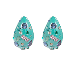 Colorful Stones Teardrop Stud Earrings -  Turquoise