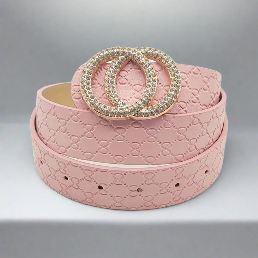Cz Embellished Circle Buckle Accented Belt - Pink-260 Other Accessories-Wona-Coastal Bloom Boutique, find the trendiest versions of the popular styles and looks Located in Indialantic, FL