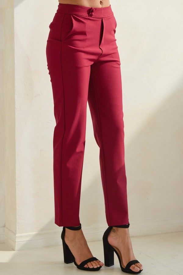 Signature Mid-Rise Ponte Pants - Wine Red-170 Bottoms-YELETE-Coastal Bloom Boutique, find the trendiest versions of the popular styles and looks Located in Indialantic, FL