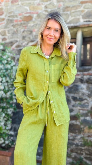 Tuscany Linen Italian Button Top - Pistachio
