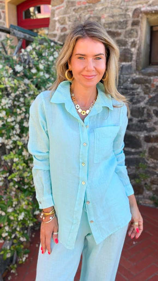 Tuscany Linen Italian Button Top - Mint