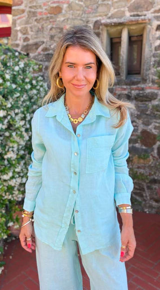 Tuscany Linen Italian Button Top - Mint
