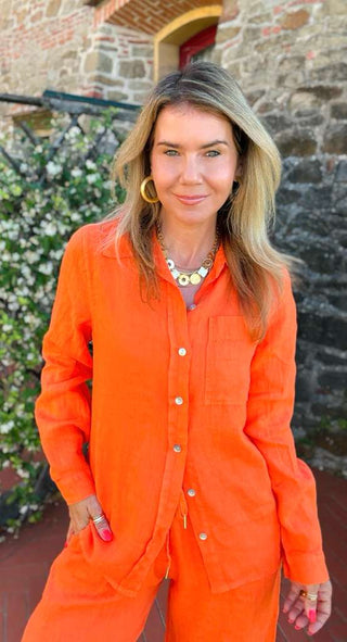 Tuscany Linen Italian Button Top - Orange