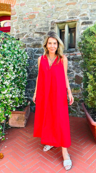 Endless Summer Italian V-Neck Dress - Red