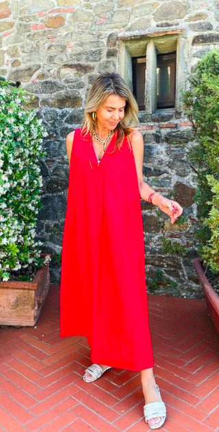 Endless Summer Italian V-Neck Dress - Red
